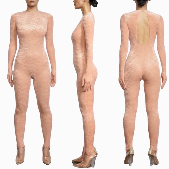 Skims Velvet Stirrup Onesie Logo One-piece Jumpsuit Peach Plus Size 2X New - Picture 3 of 15